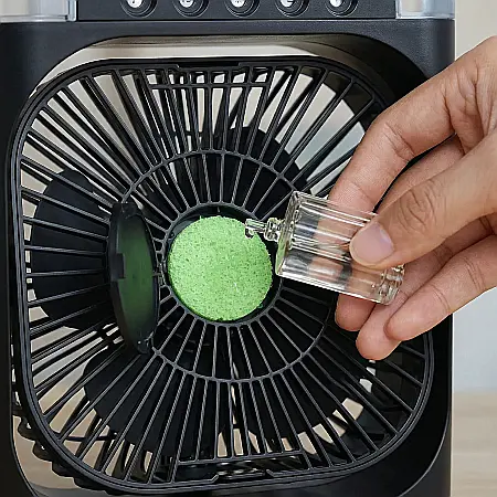 Ventilator Portabil cu Umidificator și Vapori de Apă – 600ml, 3 Moduri Pulverizare, Timer 1-3h, Lumini LED 7 Culori, Funcție Aromaterapie, Super Silențios, Design Compact și Reglabil [3]