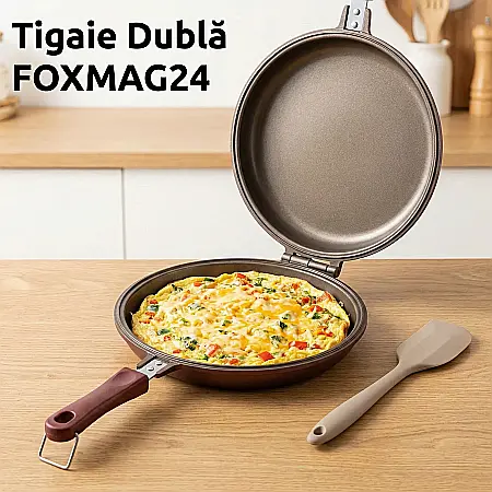Tigaie Dublă pentru Clătite FOXMAG24 – Suprafață Antiaderentă Ceramică-Titan cu Infuzie de Diamante, Mânere Reci din Inox, 35x20 cm, Ideală pentru Omlete și Toast [3]