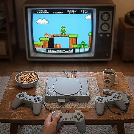 Consolă Joc TV Retro 8-Bit cu Pistol și 2 Joystick-uri – 999.999 Jocuri Incoroporate, Suport Dischete Clasice, Conectare TV Plug & Play, Jocuri Legendare (Mario, Duck Hunt), Negru [3]