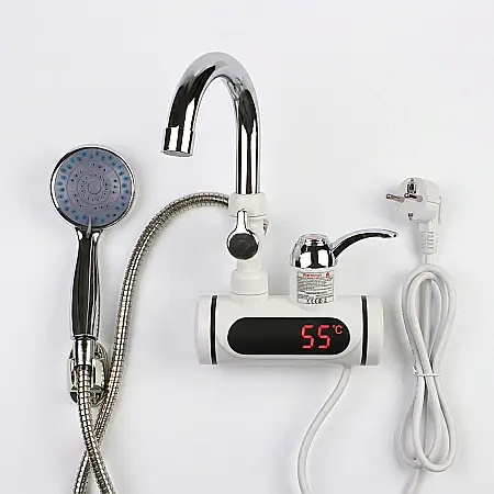 Robinet Electric cu Încălzire Instantanee + Duș, LED, 1.5–2L/min, Reglabil 0–60°C, Prindere în Perete, Ideal pentru Bucătărie și Baie [2]