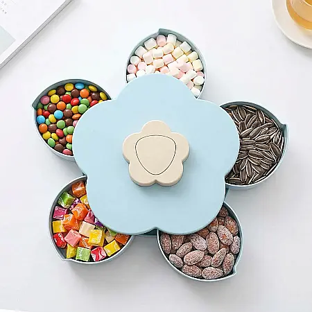 Cutie pentru Bomboane în Formă de Floare – 1 Nivel, 5 Compartimente, Suport Rotativ 360°, Suport Telefon Integrat, Diametru 27–42 cm [2]