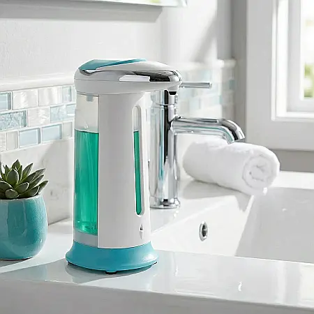 Dozator Automat Săpun Lichid cu Senzor de Mișcare Magic Soap, 250ml, Indicator LED și Semnal Sonor, Design Modern Transparent, Igienic și Reîncărcabil [2]