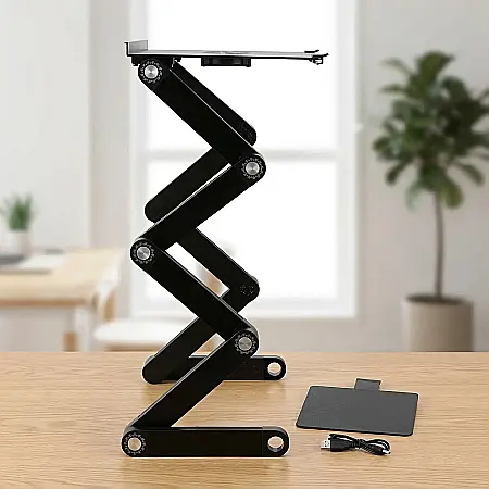 Masă Pliabilă Multifuncțională pentru Laptop T8 – Aliaj Aluminiu-Magneziu, Reglabilă 360°, Cu 2 Ventilatoare USB, Suport Mouse, Portabilă și Ergonomică, Capacitate 10 kg [3]