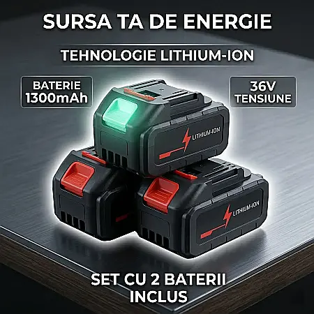 Mini Fierăstrău cu Lanț 36V – 2 Acumulatori Li-Ion 1300mAh, Lamă 8 inch (20 cm), Motor Cupru, Design Ergonomic fără Fir, Viteză 15000 rpm, Trusă de Depozitare și Accesorii Incluse [3]