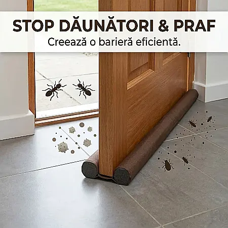 Opritor Izolator pentru Ușă și Fereastră – Bandă Anticurrent Universală, Dublă Izolație Termică 85x12 cm, Diametru 3 cm, Set cu 2 Bureți, Montaj Rapid, Reducere Zgomot și Pierderi de Căldură [2]