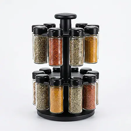 Set 18 Recipiente Condimente cu Suport Rotativ – Borcane Sticlă 99 g, Organizator Bucătărie Premium, Design Modern și Elegant, Acces Rapid la Arome [1]