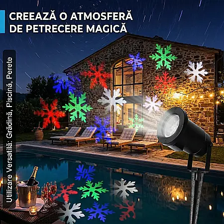 Proiector Laser Fulgi de Zăpadă – Iluminat LED Rezistent la Apă, Decor Exterior și Interior pentru Crăciun și Sărbători, Efect de Mișcare, Plug & Play [3]