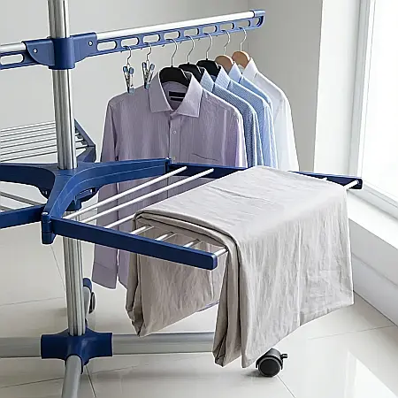 Uscător de Rufe Vertical Pliabil – 3 Nivele Rotative 360°, Înălțime 170 cm, Suport Stabil cu Trepied Antiderapant, 24 Agățători și 4 Brațe Rabatabile, Ideal pentru Uscare Rapidă în Spații Mici [3]