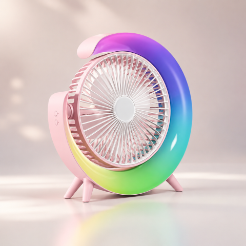 Gadgeturi - Mini Ventilator Portabil cu LED RGB, 3 Viteze, 5 Moduri de Iluminare, Ajustare 180°, Alimentare USB, Roz