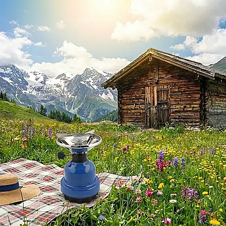 Plită pe Gaz Portabilă pentru Camping și Drumeții – Un Singur Arzător, Alimentare cu Cartușe, Design Compact, Bază Stabilă și Metal Rezistent: Libertate Culinară și Confort sub Cerul Liber [2]