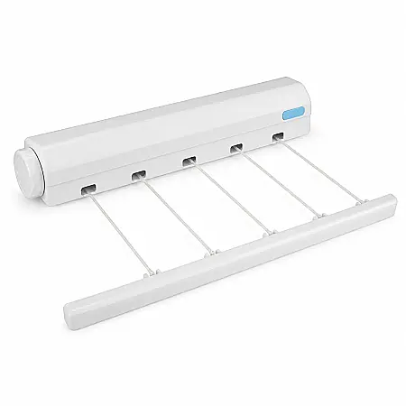 Suport de Rufe Retractabil cu 5 Sfori, 3,75 m, Pliabil, Montaj pe Perete, Alb [2]