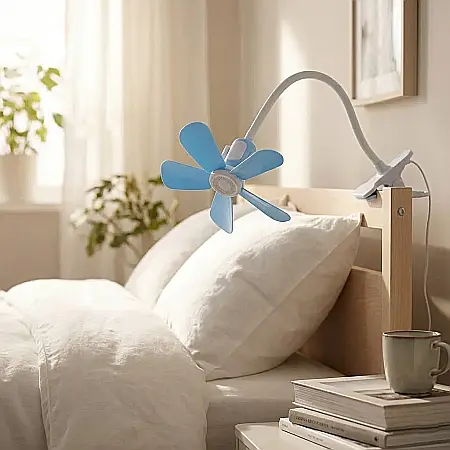 Ventilator de Birou cu Clemă Zola – 360° Rotire, 180° Înclinare, Putere 8W, 5 Lame Eficiente, Comutator pe Cablu și Design Compact: Răcorire Personalizată și Economie de Spațiu pentru Birou sau Acasă [3]
