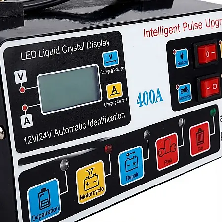 Încărcător Baterie Auto 12V/24V Factory cu Cleme Tip Crocodil – Redresor Inteligent pentru Autoturisme, Camioane și Motociclete: Putere, Siguranță și Mentenanță Proactivă [2]