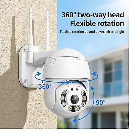 Cameră de Supraveghere Video Exterioară WiFi 4K – IP66 Rezistentă la Apă, Viziune Nocturnă Panoramică 360°, Audio Bidirecțional și Urmărire Mișcare Inteligentă [2]