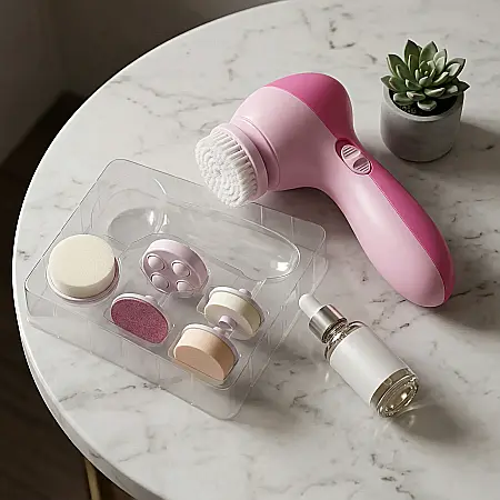 Perie Multifuncțională Electrică pentru Curățare Ten – 5 Capete Interschimbabile, Sistem de Exfoliere, Masaj Facial și Tonifiere, Design Ergonomic [2]