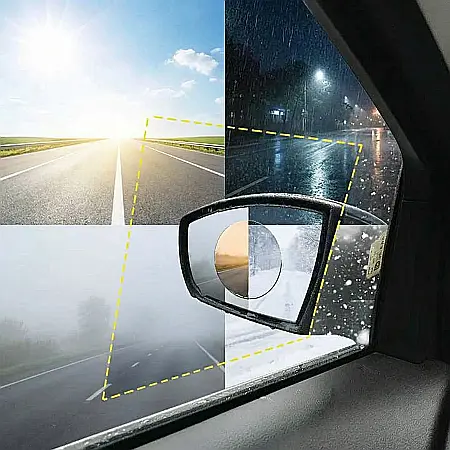 Set 4 Folii Auto (2 Oglindă + 2 Geam) – Protecție Anti-Picături, Anti-Ceață și Anti-Aburire, Vizibilitate HD pe Ploaie și Vreme Umidă, Instalare Rapidă [3]