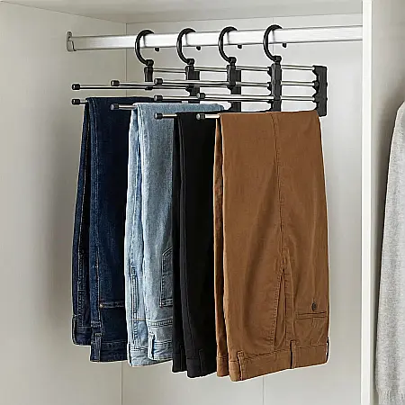 Umeraș Organizator pentru Pantaloni Palmonix: 5 Brațe Extensibile, Oțel Rezistent și Design Compact pentru Maximizarea Spațiului [3]