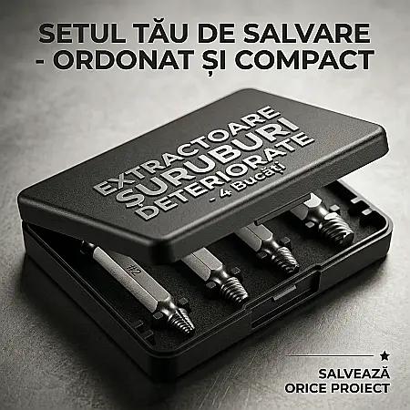 Set 4 Extractoare Șuruburi Deteriorate sau Rupte – Oțel de Înaltă Rezistență, 4 Mărimi Universale, Soluție Rapidă pentru Șuruburi Blocate, Include Cutie Depozitare [2]