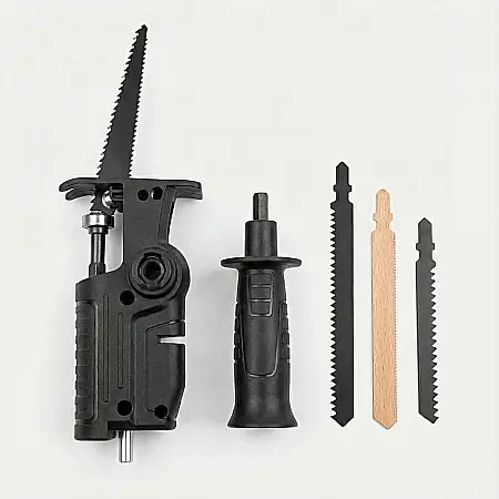 Adaptor Fierăstrău Sabie pentru Bormașină – 3 Lame Profesionale Incluse, Prindere Rapidă, Design Ergonomic: Transformă Bormașina ta într-o Unealtă de Tăiere Versatilă pentru Lemn, PVC, Metal și Uz Cas [3]