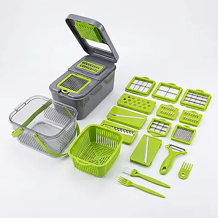 Răzătoare Multifuncțională 22 Piese, cu Accesorii Inox pentru Feliere, Răzuit, Julienne și Cuburi [3]