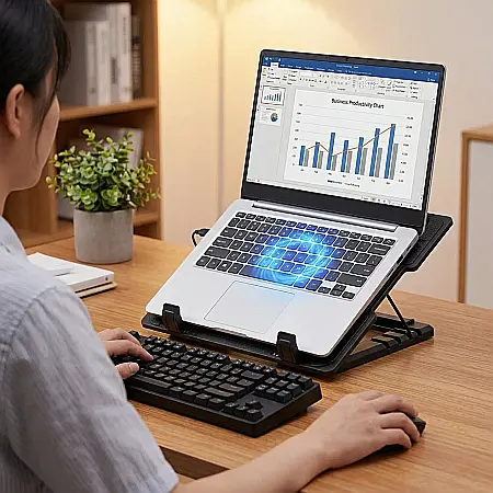 Stand Cooler Multifuncțional Pliabil pentru Laptop – Unghi Reglabil, Iluminare LED, Ventilatoare de Răcire Eficientă, Conectare USB, Portabil și Ergonomic [2]