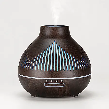 Umidificator cu Aromaterapie 400 ml, Telecomandă, LED Multicolor și Design Imitație Lemn [1]