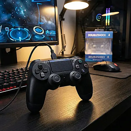 Controller PS4 Nygacn – Negru, Cablu USB 1,8 m, Compatibil PS4 / Slim / Pro, Funcție Dublă Vibrație [2]