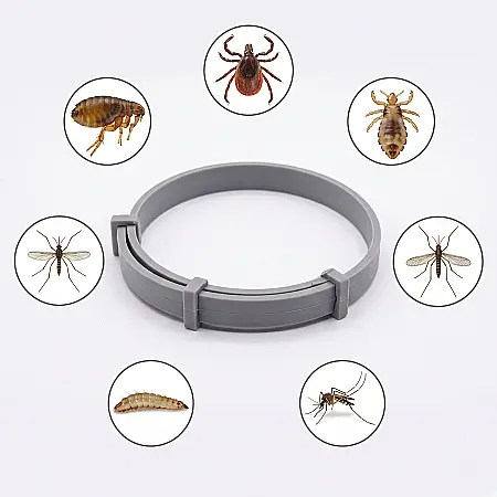 Zgardă Antiparazitară LittleDomi pentru Câini și Pisici - 62x1 cm, Protecție Naturală cu Uleiuri Esențiale, 8 Luni de Eficiență, Rezistentă la Apă, Fără Alergeni, Gri [2]