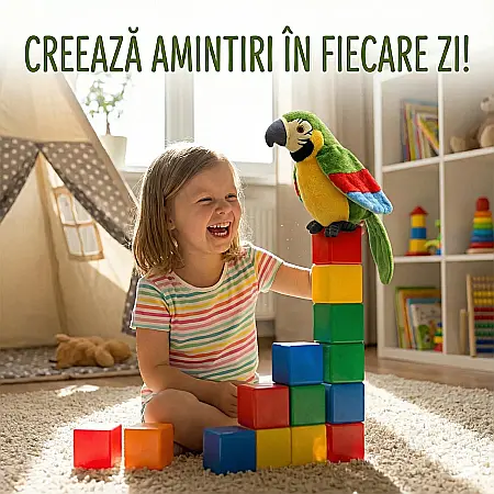 Papagal Vorbitor de Jucărie – Multicolor, Pufos, cu Funcție de Repetare a Vocii și Mișcare a Aripilor, Buton On/Off, Agățare sau Așezare pe Suprafață [1]