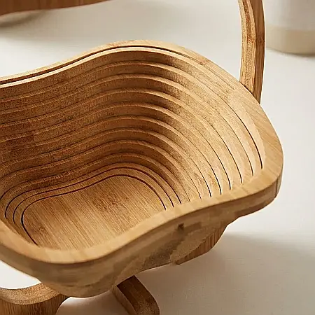 Coș Pliabil din Bambus în Formă de Măr – Suport Multifuncțional 3-în-1 (Coș, Tocător, Suport Vase), Material Ecologic Antibacterian și Design Elegant: Stil Natural și Organizare Inteligentă pentru Buc [1]