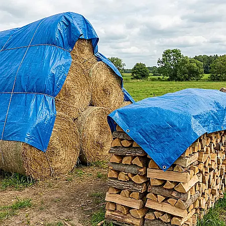 Prelată Impermeabilă 5m x 6m – 30 mp, Polietilenă Rezistentă la UV și Îngheț, Cu Inele Metalice pentru Fixare, Ideală pentru Auto, Agricultură și Construcții [2]
