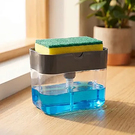 Dozator Detergent Lichid 2în1 cu Suport pentru Burete – Dispenser ABS Rezistent, Pompă de Precizie Integrată, Recipient Detașabil și Design Ergonomic: Organizare Inteligentă, Igienă și Eficiență în Bu [2]