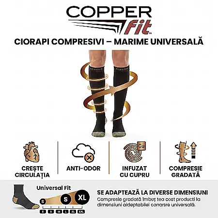 Ciorapi Compresivi Cooper Fit – Marime Universală, Inserții cu Cupru, Îmbunătățesc Circulația, Ameliorează Varice și Picioare Obosite, Unisex, 1 Pereche [2]