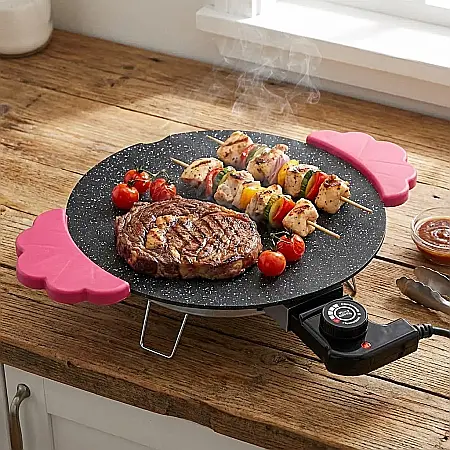 Bucătărie - Grătar Electric Coreean SIKS cu Plită Japoneză Antiaderentă, 27,5 cm – Gătire Sănătoasă Fără Ulei, Aluminiu Premium, Uniformizare Căldură și Design Modern: Experiența Culinara Asiatică Direct în Casa 