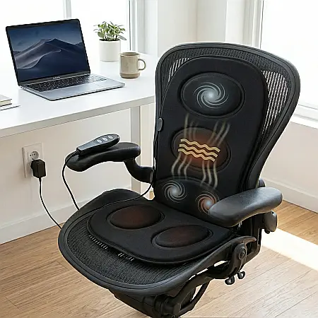 Mini Husă Auto cu Masaj KlaussTech – 3 Zone de Masaj (Spate, Lombar, Coapse), Funcție de Încălzire, Telecomandă Inclusă, Design Compact și Pliabil, Ideală pentru Mașină și Birou, Negru [2]