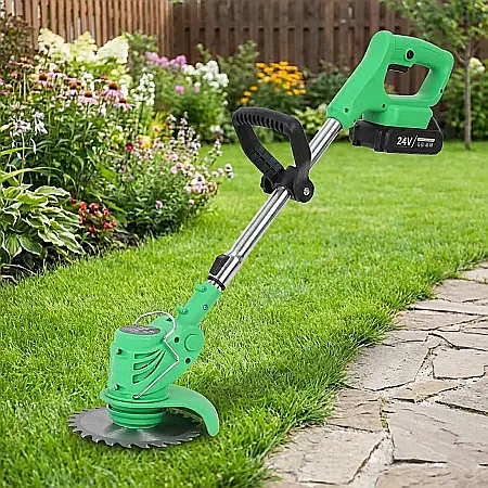 Motocoasă Electrică Portabilă cu Acumulator Li-Ion – 150 mm, 8500 RPM, Sistem 2-în-1 cu Lamă și Fir, Greutate 1.2 kg și Unghi Reglabil: Soluția Ultra-Ușoară pentru un Gazon Impecabil și Borduri Perfec [2]