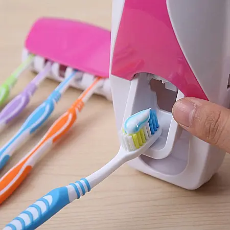 Dozator Pastă de Dinți cu Suport pentru 5 Periuțe – Montaj pe Perete, Sistem Automat de Dozare, Igienic și Organizat, Design Modern pentru Baie [1]