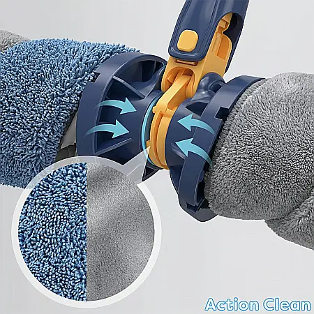 Mop Triunghiular ActionClean cu Rotire 360° și Lavetă Rezervă – Accesoriu Multifuncțional pentru Podele, Parchet, Gresie, Geamuri și Oglinzi, Albastru, Lungime 130 cm [2]