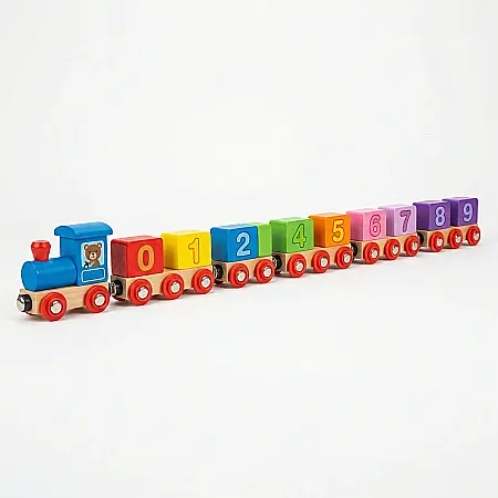 Jucării - Tren Magnetic din Lemn cu Numere – Jucărie Educativă pentru Copii, Dezvoltă Motricitatea, Imaginația și Logica, Siguranță Europeană