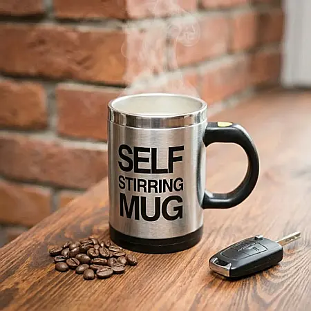 Cană Inteligentă Self Mug – Amestecare Automată, 350 ml, Mixer Incorporat, Design Elegant din Oțel Inoxidabil, Capac de Protecție, Ideală pentru Cafea, Ciocolată Caldă și Ceai, Portabilă [2]