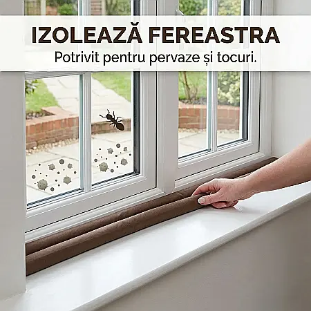 Opritor Izolator pentru Ușă și Fereastră – Bandă Anticurrent Universală, Dublă Izolație Termică 85x12 cm, Diametru 3 cm, Set cu 2 Bureți, Montaj Rapid, Reducere Zgomot și Pierderi de Căldură [3]