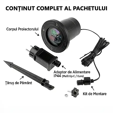 Proiector Laser Fulgi de Zăpadă – Iluminat LED Rezistent la Apă, Decor Exterior și Interior pentru Crăciun și Sărbători, Efect de Mișcare, Plug & Play [2]