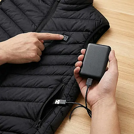 Vestă Încălzită Electric USB – 9 Zone Termice, 3 Niveluri de Temperatură, Căptușită și Matlasată, Material Nailon Impermeabil, Unisex, Culoare Neagră, Ideală pentru Iarnă și Activități Outdoor [2]