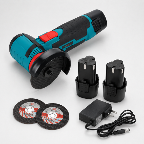Unelte - Mini Polizor Unghiular Flex Electric 12V - Motor Fără Perii, 15000 rpm, 2 Acumulatori, 4 Discuri 76mm, Tăiere și Șlefuire