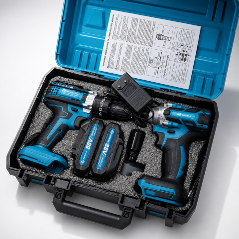 Trusă Scule Auto cu Impact + Autofiletantă 128V, 4Ah - 2 Acumulatori Li-Ion, Cuplu 350 N.m, Mandrină 10 mm, 25 Trepte Cuplu, 2 Viteze, Valiză Transport Inclusă [1]