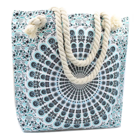 Genti Boho de Plaja - Geantă de Plajă Mandala Albastru Deschis cu Mânere din Frânghie Zensomnia