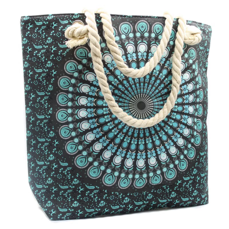 Genti Boho de Plaja - Geantă de Plajă Mandala Albastru Închis cu Mânere din Frânghie Zensomnia