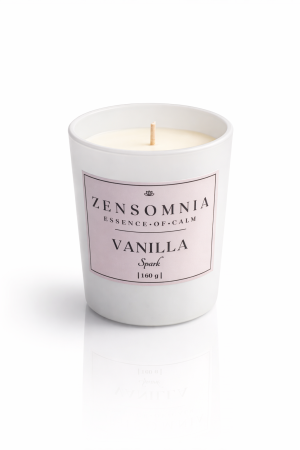 Colectia Calm Living - lumanare parfumata vanilie Zensomnia ceara de soia 160g recipient alb mat