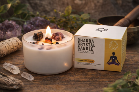 Colectia Mystic Chakra - Lumânăre Chakra cu Pietre Prețioase - Chakra Plexului Solar