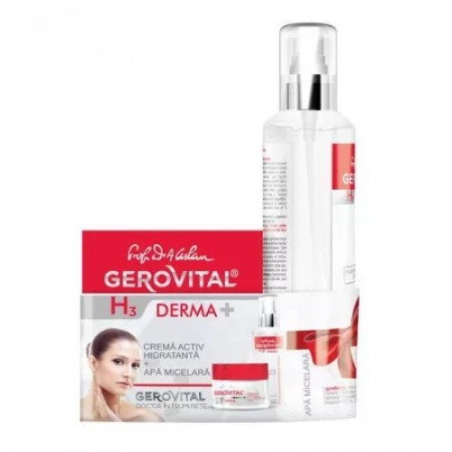 Gerovital H3 Derma+ crema activ hidratanta 24 h, 50 ml (3800) + Gerovital H3 Derma+ apa micelara, 150ml Zephyr Labs